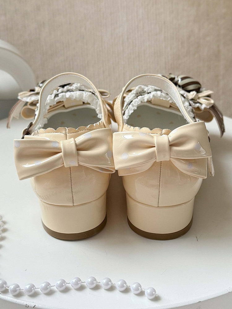 Lolita PU Mary Clip Heart Brown Leather Yellow Low-heel Janes - Candy in Sweet