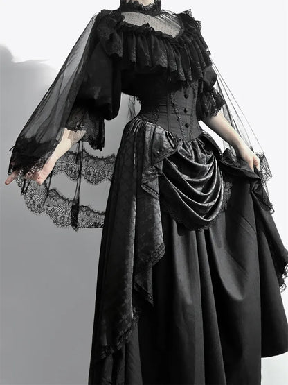 All Black Aristocrat  Gothic Edward Neck / V-neck Top