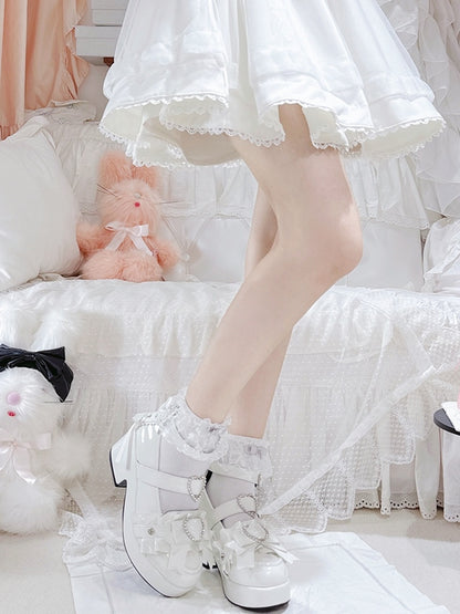 装飾プラットフォームレースアップヒールジライハートポリッシュホワイトディテールハイラインストーンブロックケイ