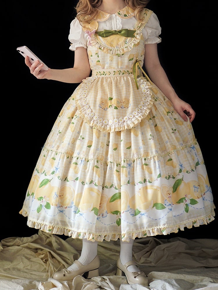 Lemon Lolita and Jumper Gingham Print Skirt Dress Yellow Chick