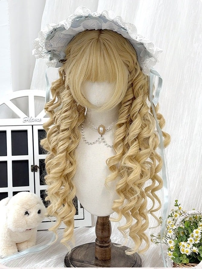 Blonde Long Roman Curly Wig with Full Bangs - Sleepy Fish