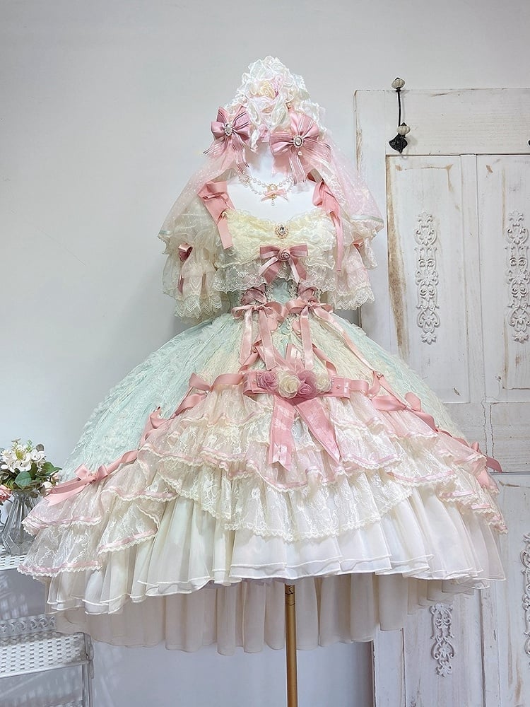 Corset Pink Skirt Hanayome and Waist Dress Layered Green High-low Lolita with