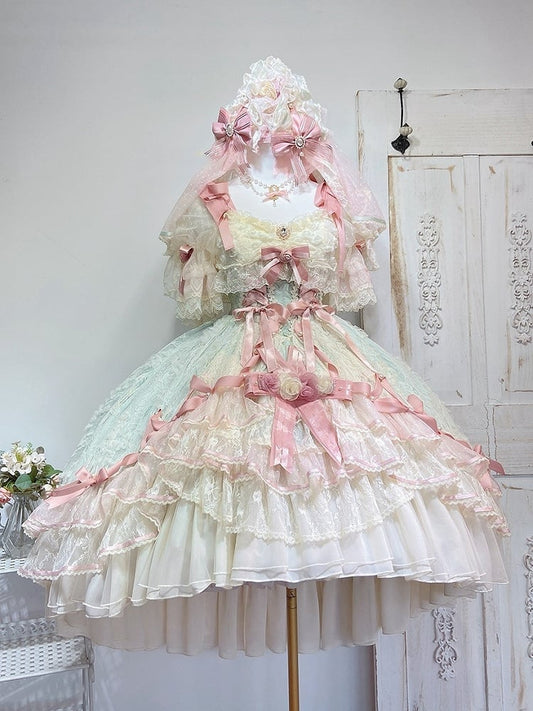 Corset Pink Skirt Hanayome and Waist Dress Layered Green High-low Lolita with
