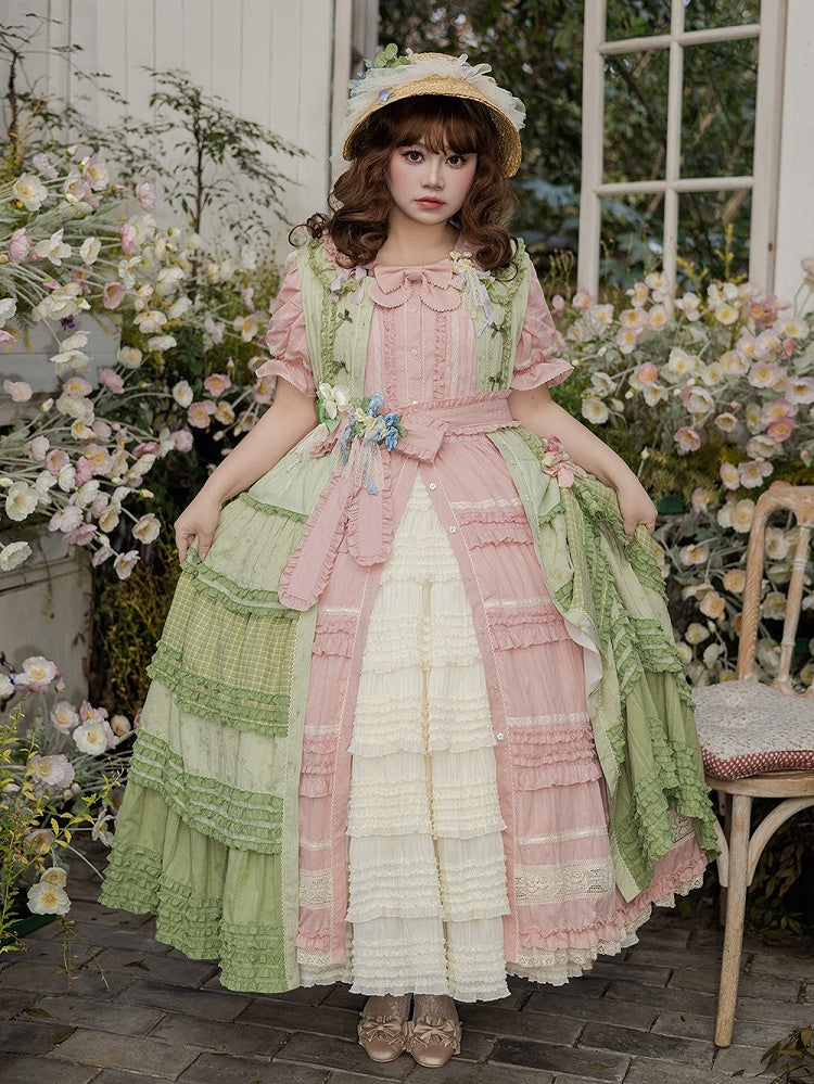 Green Layered Ruffles Elegant Lolita Dress Front Button Placket - Miss Point