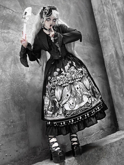 Dark + Set Black - Belt Full Plus Sleeves Shirt Lolita Available Skirt Corset Sizes Gothic Long