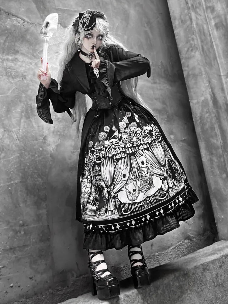 Ärmel Dunkler Gürtel Verfügbar Schwarzes Korsett Gothic Plus Set Lang - Voller Lolita Rock Größen Shirt +
