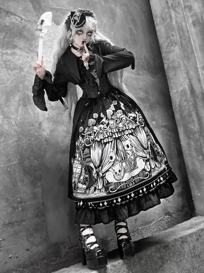 Ärmel Dunkler Gürtel Verfügbar Schwarzes Korsett Gothic Plus Set Lang - Voller Lolita Rock Größen Shirt +