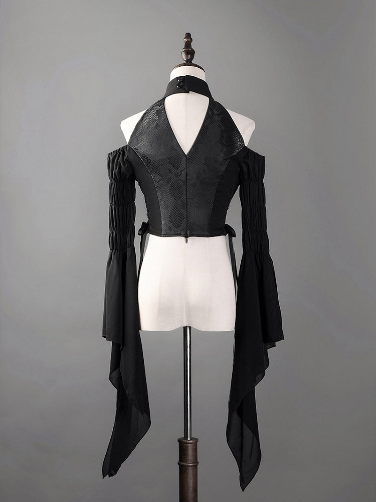 Black Open Shoulders Gothic Lolita Snakeskin Grain Top