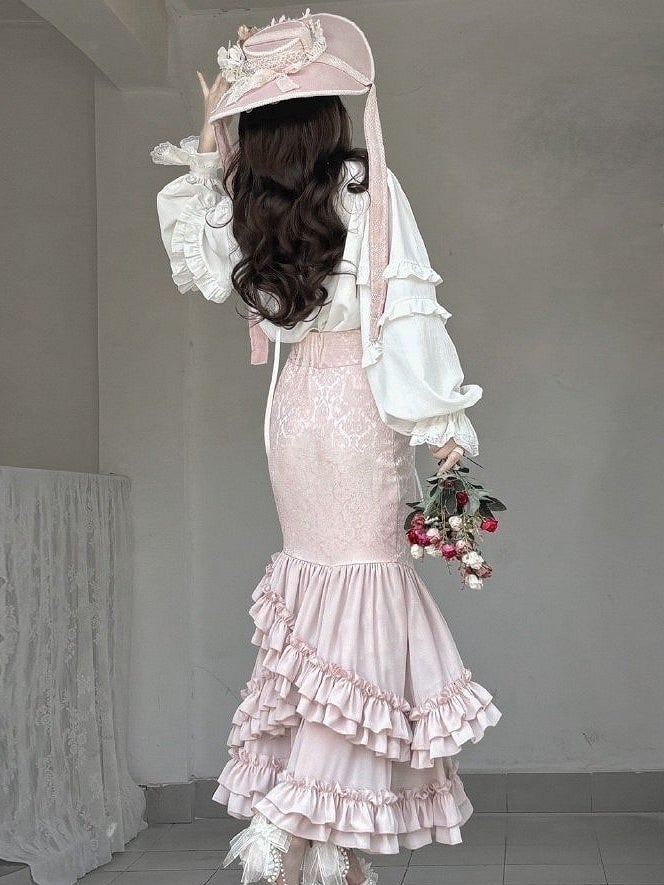 Layered Pink with Gothic Ruffles Fish-Tail Skirt Lolita