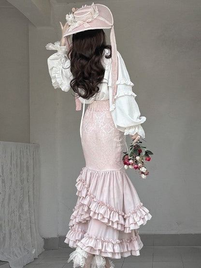 Layered Pink with Gothic Ruffles Fish-Tail Skirt Lolita