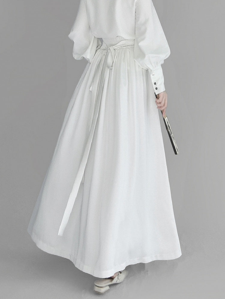 Detachable White Fringe Set Skirt - Elastic Style Partial Chain Belt Chinese Decor Waist