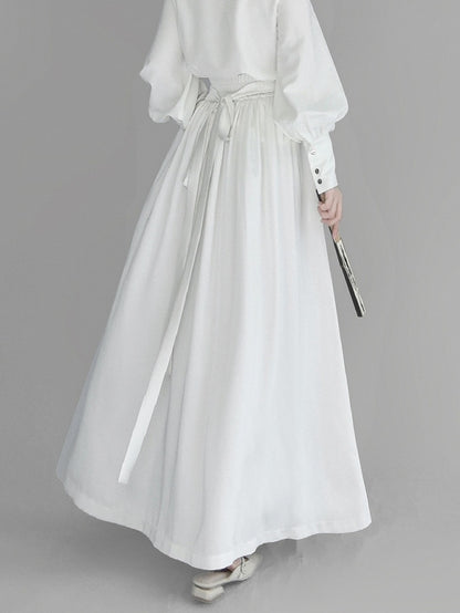 Detachable White Fringe Set Skirt - Elastic Style Partial Chain Belt Chinese Decor Waist