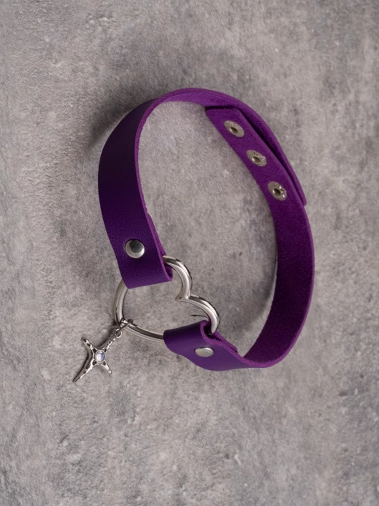 Purple Choker Cross Heart Pendant Gothic