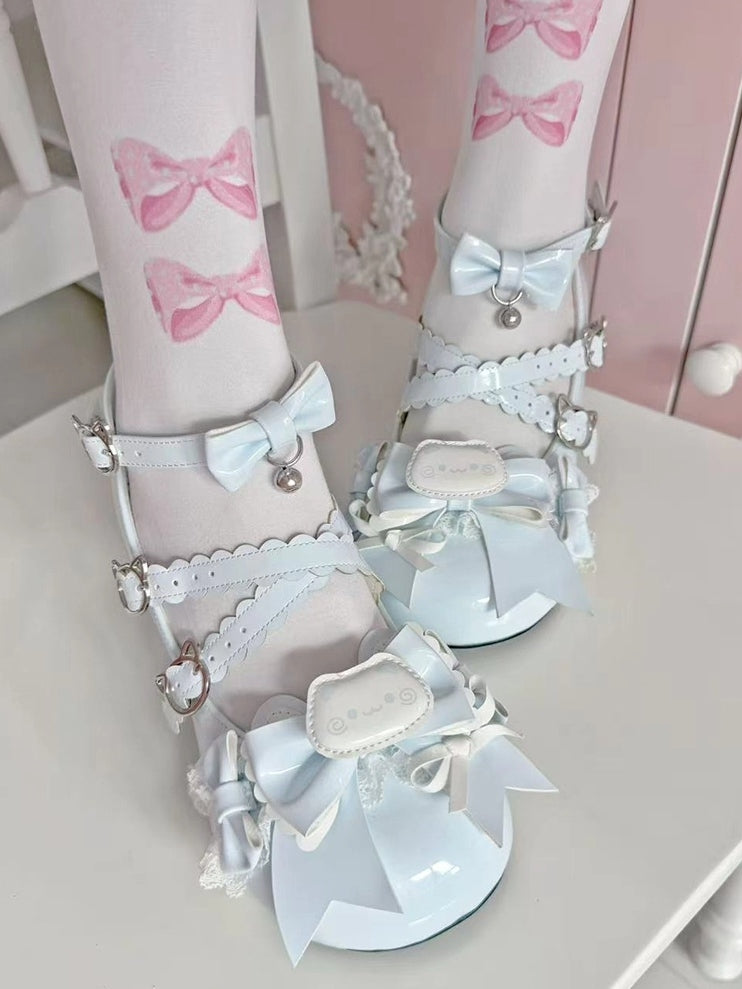 Themed Mary Cute Blue Bow Cat Accents Janes -