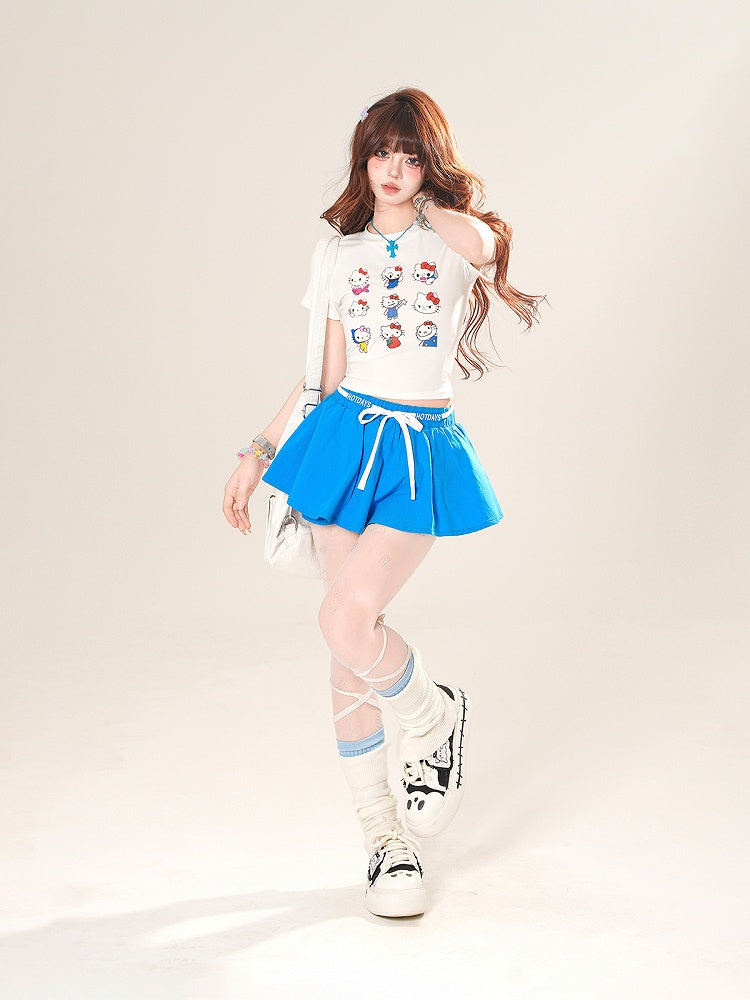 Drawstring Waist A-line Mini Skirt Red/Blue