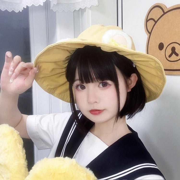 Yellow Cute Hat Ears Plush Bear Accents Bow with