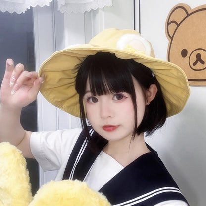 Yellow Cute Hat Ears Plush Bear Accents Bow with