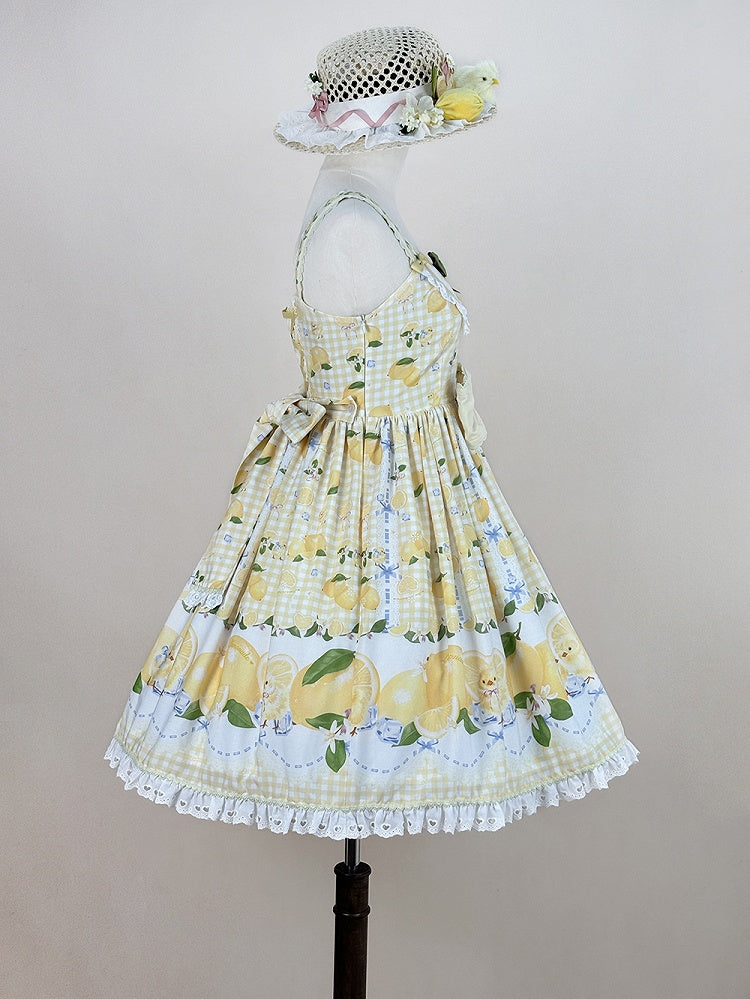 Chick Yellow Print Lemon Dress and Sweet Lolita High Waist Gingham