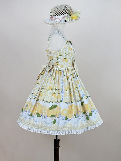 Chick Yellow Print Lemon Dress and Sweet Lolita High Waist Gingham