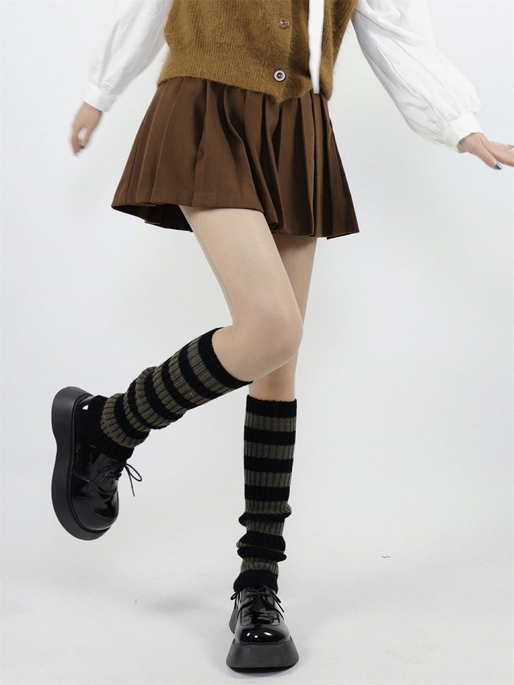 Warmers Stripes Knit Leg 48cm and Dark Black Gray Warm