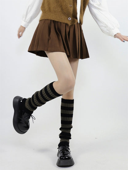 Warmers Stripes Knit Leg 48cm and Dark Black Gray Warm