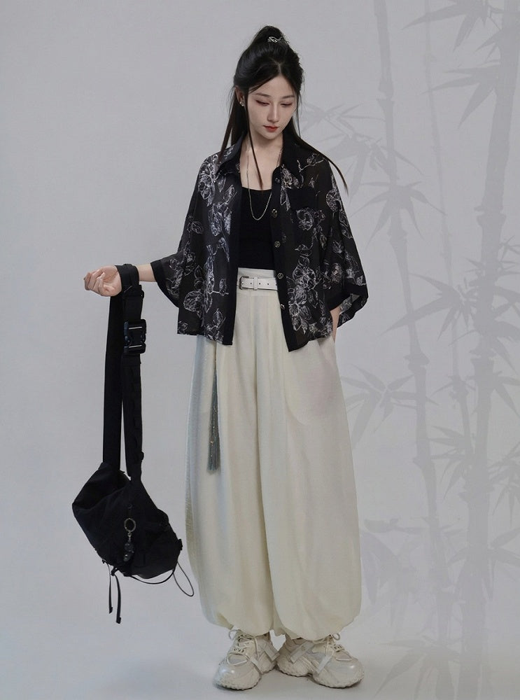 Beige Tencel Lantern Pants with Simple Basic Design - Feng Hua Gui Guo Ling