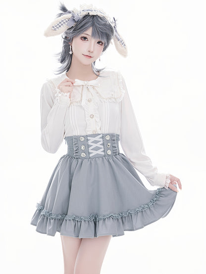 Light with Corset-Style High Kei Skirt Waistband Jirai Waist Blue
