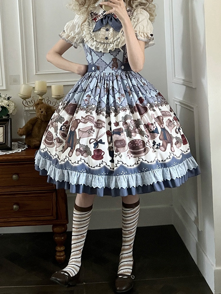 Einteiliges Lolita-Kleid mit Eichel-Print und kurzen Ärmeln, Teddy Sweet