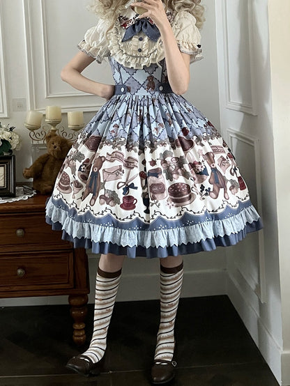 Einteiliges Lolita-Kleid mit Eichel-Print und kurzen Ärmeln, Teddy Sweet