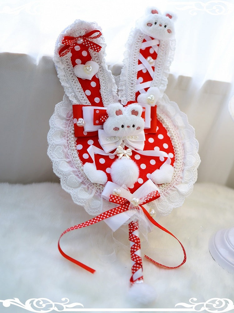 With Lace Pattern Plush Color Bowknot Circular Bunny Polka-dot Ear Options Trim Details 5 Fan
