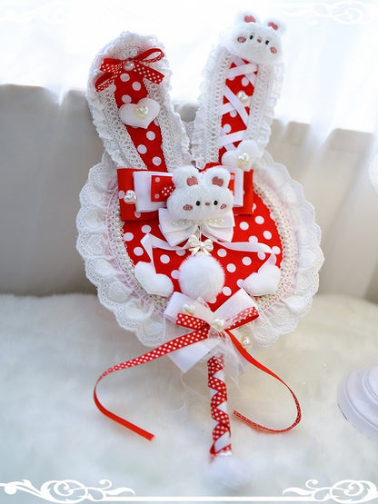 With Lace Pattern Plush Color Bowknot Circular Bunny Polka-dot Ear Options Trim Details 5 Fan