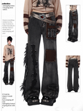 Graue Schlagjeans mit weitem Bein und Used-Look-Details am Saum
