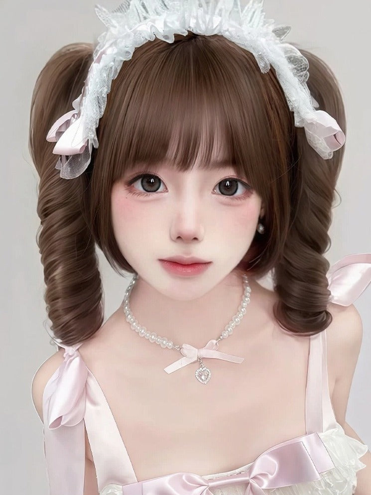 Toffee 55cm Bob with Full Fringe & Double Spiral Curly Clip-On Ponytails - Meow Island Wig