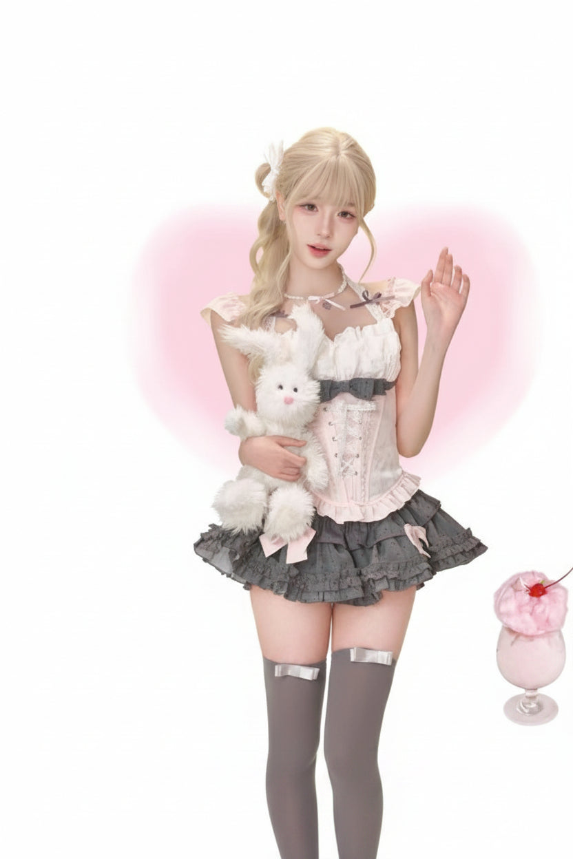 Sweet Pink Bow Cake Skirt Two-Piece Set – Summer Girl Outfit