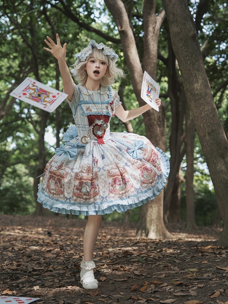 Alice in Wonderland Style Azure Sweet Skirt with Detachable Bow Ribbons - Forest Fairy Tales