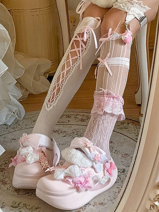 Sweet Lolita Trim Version - Star Regular/Thicken Clogs Crocs-style in Accents Pink Ruffle