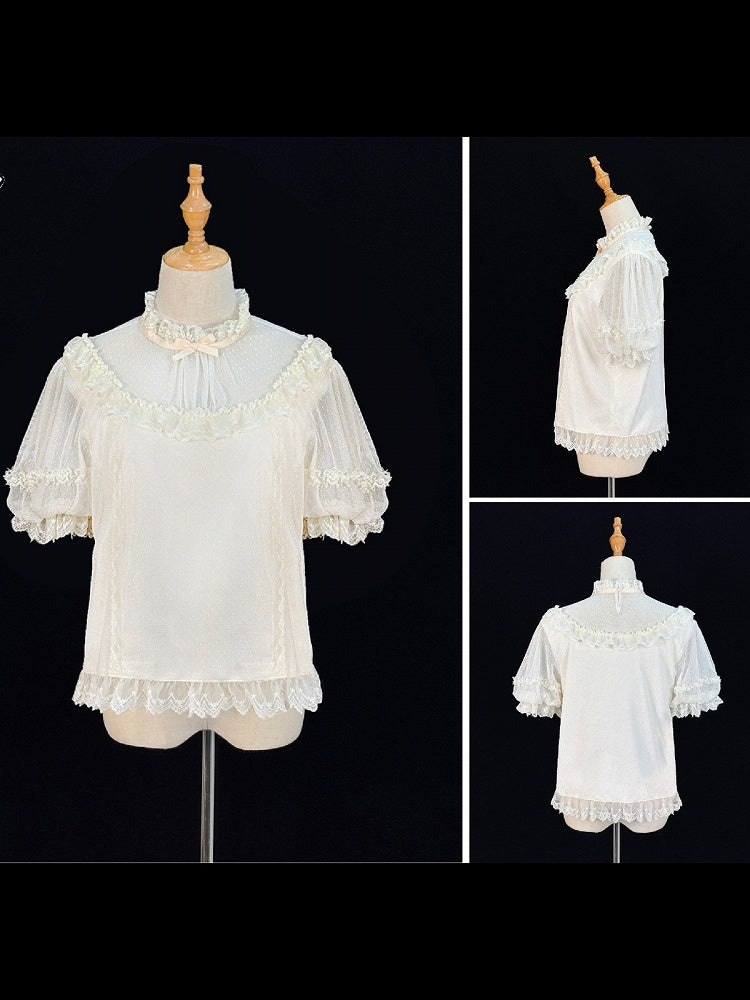 Dreamy Beige or White Lace Blouse with Removable Sleeves Lolita Style - Miss Cube Dressworks