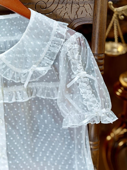White Peter Pan Collar Polka Dot Sheer Tulle Top - Dream Magic Box
