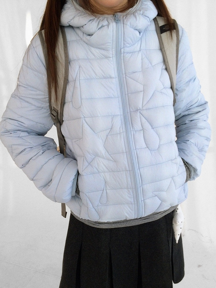 Teardrop Pattern Zipper Jacket with Blue Front Down Hooded - Star Ribbed