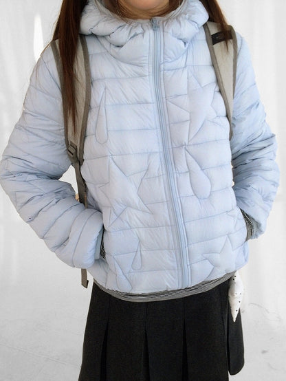Teardrop Pattern Zipper Jacket with Blue Front Down Hooded - Star Ribbed