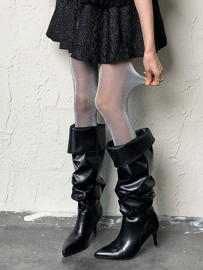 ライトグレー Y2K シマーリングタイツ