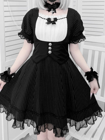 Dress Black Full Striped Waist Jirai Kei Set Corset Belt Design at with