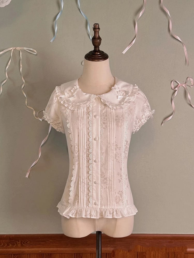 Pan White Collar Puff Sleeves Peter Blouse