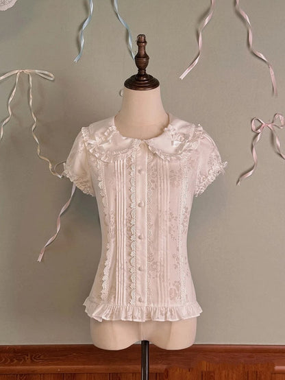 Pan White Collar Puff Sleeves Peter Blouse