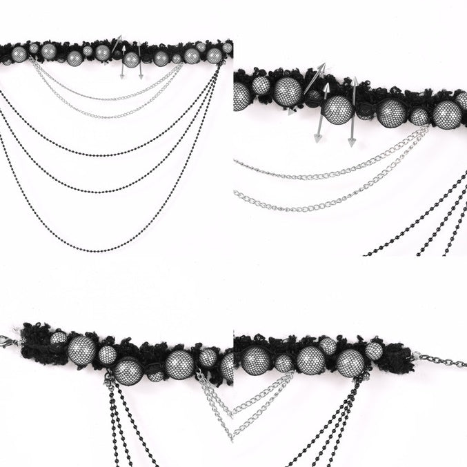 ブラックダークゴシックスタッドビーズペンダントチョーカー