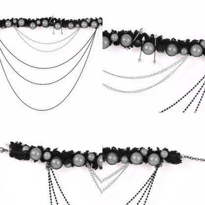 ブラックダークゴシックスタッドビーズペンダントチョーカー