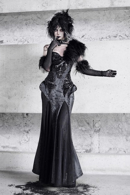 Black Sleeveless Print Stitching Slim Gothic Jsk Dress