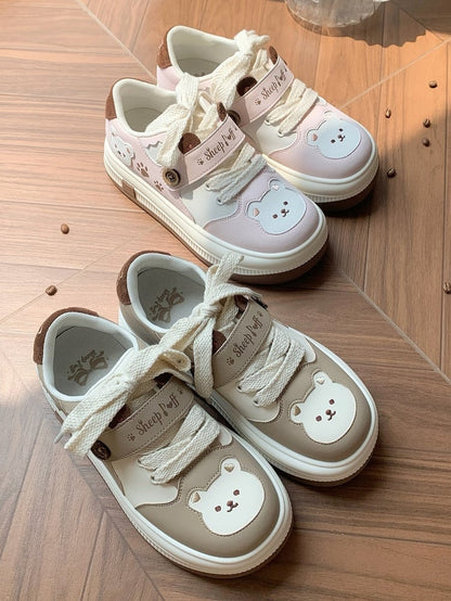 Lolita - Bear with Velcro Detachable Platform Sweet Theme Sneakers Paw Prints Brown