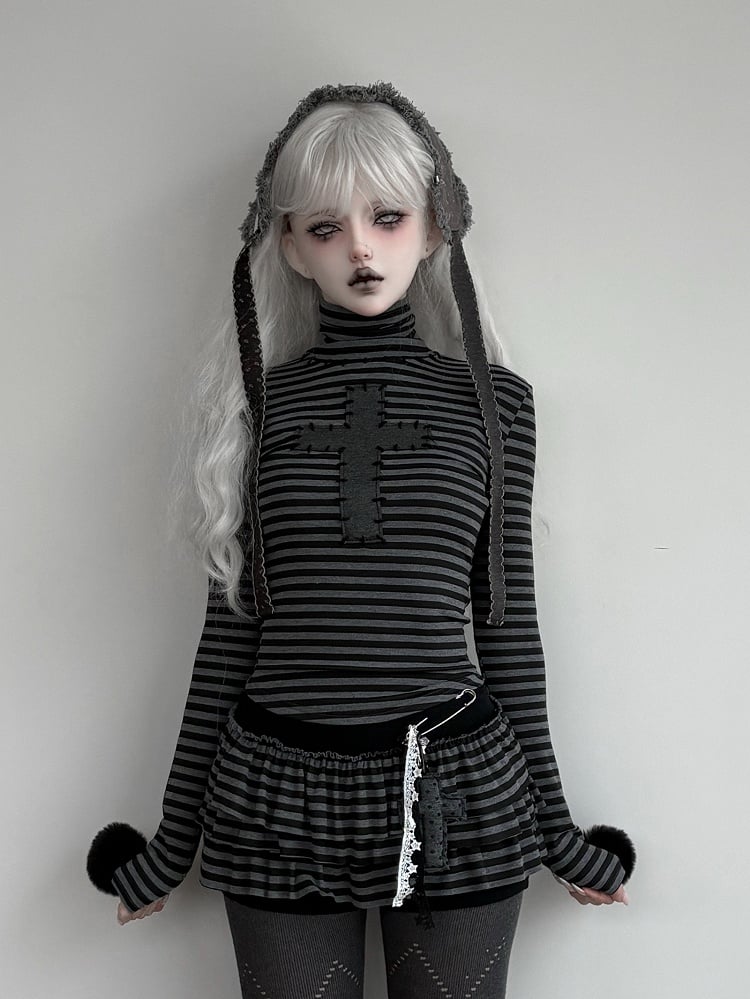 with Detachable Top Accents Pompon Neck Striped High