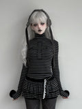 with Detachable Top Accents Pompon Neck Striped High